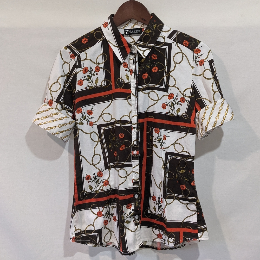 New York & Company Vintage Inspired Floral Western Cotton Blouse Size Sm…